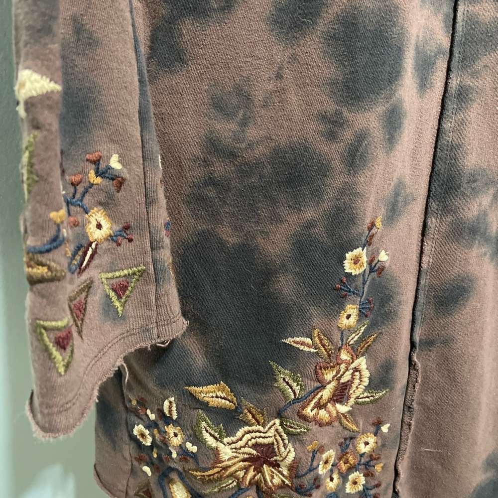 Caite Embroidered Hooded Cardigan Jacket Boho Floral Open Front Duster Cozy XL - Picture 4 of 12